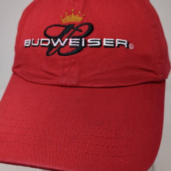 Budweiser Slideback Hat Red One Size Adjustable Embroidered Vent Holes - Picture 4 of 10